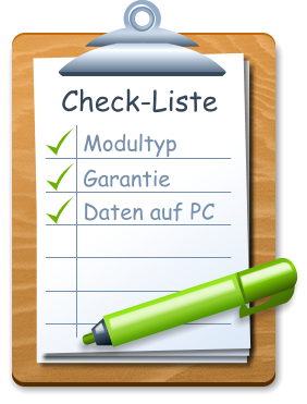 Check-Liste Modultyp Garantie Daten auf PC
